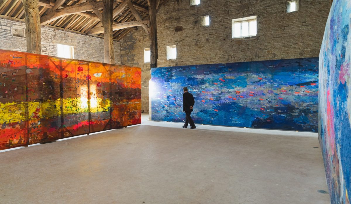 Alice Kettle's Thread Bearing Witness installed at Gawthorpe Barn during BTB19