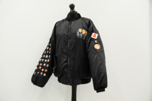 Close up of a customised jacket in the Material Memory exhibition