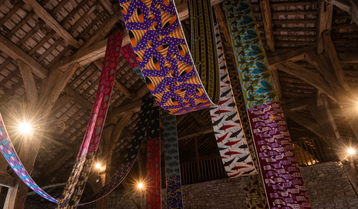 Lubaina Himid's Lost Threads installed in Gawthorpe Hall's Great Barn.