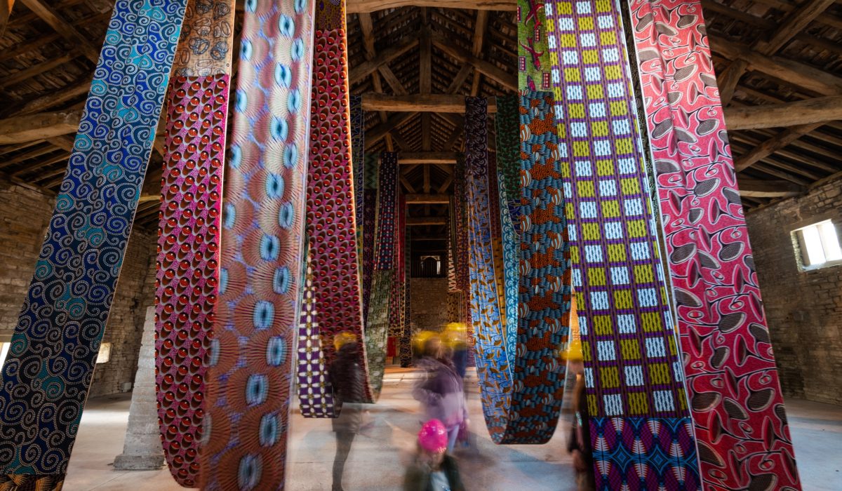 Lubaina Himid's Lost Threads installed at Gawthorpe Hall's Great Barn during BTB21