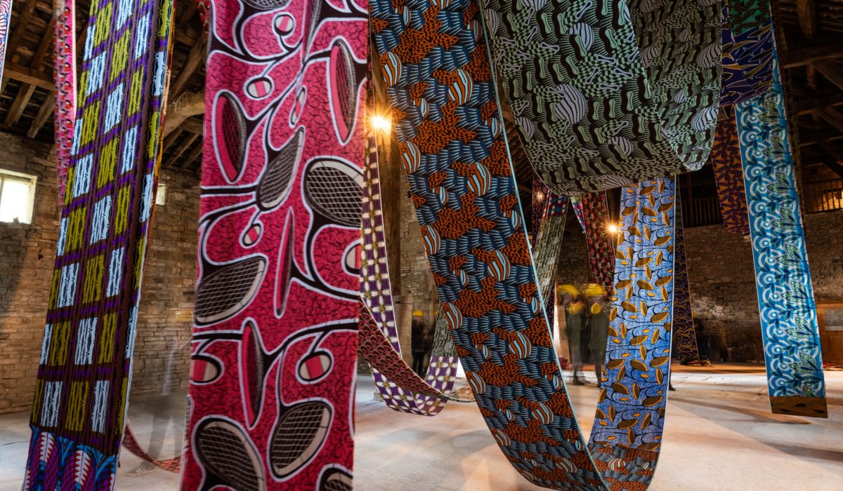 Lubaina Himid's Lost Threads installed in Gawthorpe Hall's Great Barn.