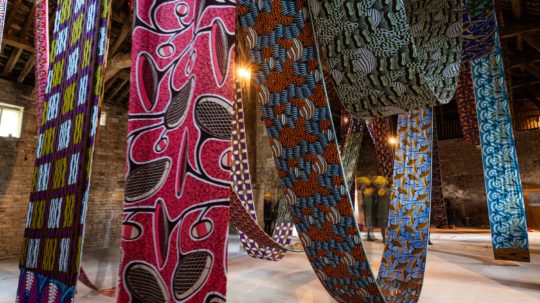 Lubaina Himid's Lost Threads installed in Gawthorpe Hall's Great Barn.