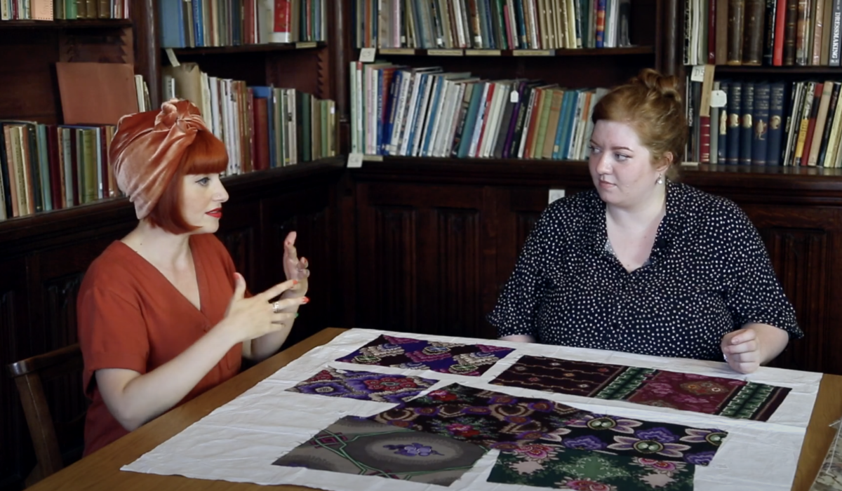 Amber Butchart and Rachel Midgley discussing textile histories at Gawthorpe Hall