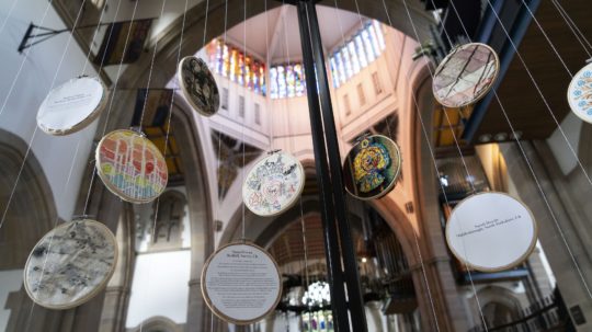 Stitch Your Story installed at Blackburn Cathedral during BTB21